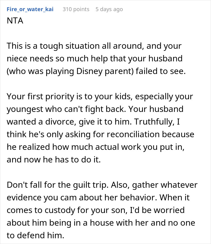 Guy Threatens Divorce Over Wife Wanting To Kick Out His Abusive Niece, She Agrees On The Spot