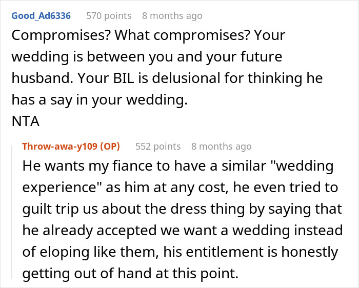 Bride Refuses To Wear BIL&rsquo;s Wife&rsquo;s Dress, Fears For Her Safety When He Becomes Unhinged