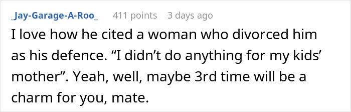Text comment about a husband making a wife cry on Mother's Day, referencing divorce as a defense. Text comment about a husband making a wife cry on Mother's Day, referencing divorce as a defense.
