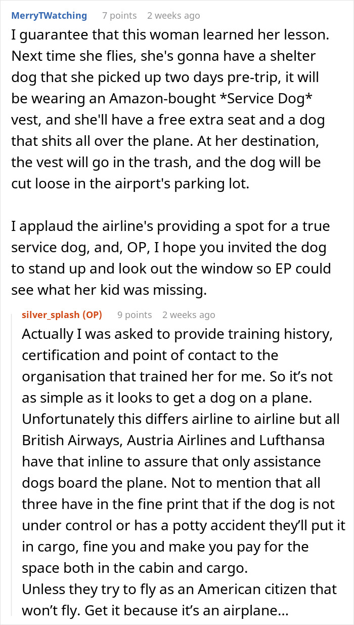 Parent Wants Service Dog Moved For "Baby Boy's" Window Seat, Gets A Reality Check