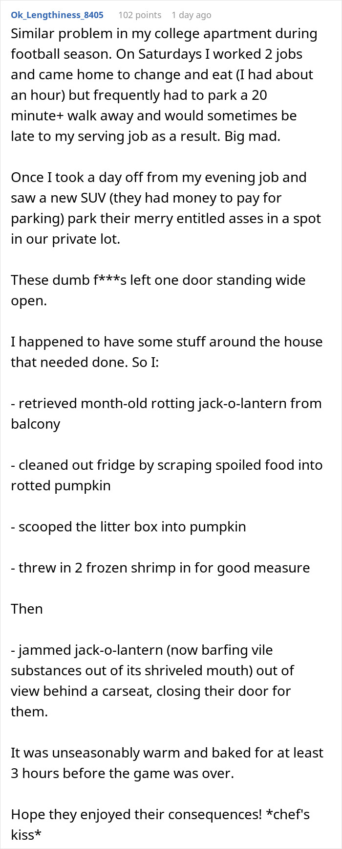 Entitled Man Parks In A Private Lot, Resident Comes Back To No Spaces Left And Executes Karma