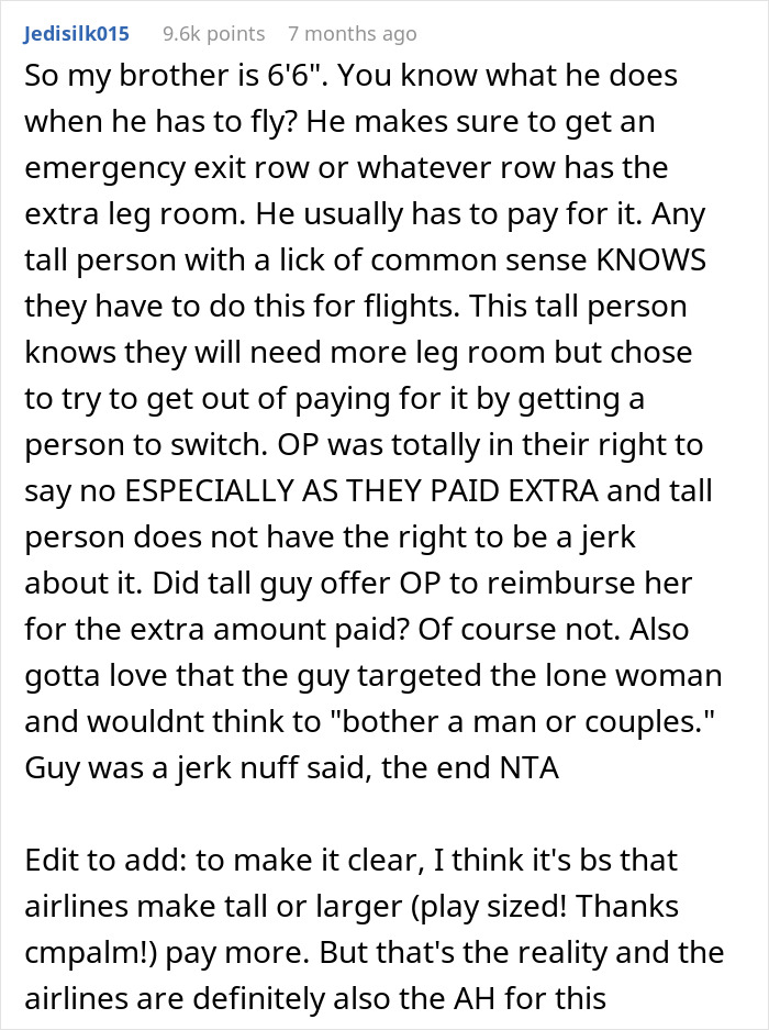 Woman Calls Flight Attendants After 6&rsquo;4&rdquo; Tall Guy Wouldn&rsquo;t Take No For An Answer To Swapping Seats