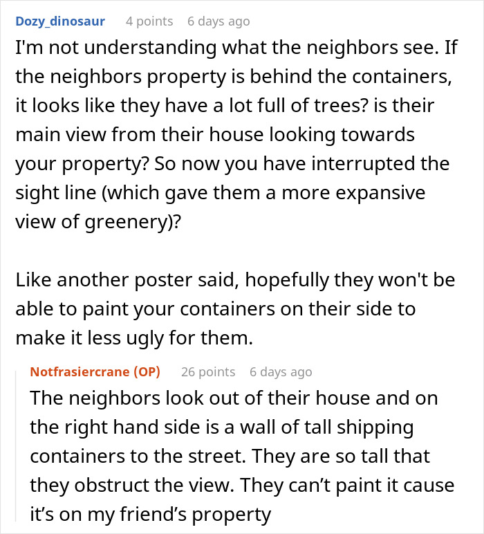 Folks Praise Woman Who Made A Whole Fence Of Shipping Containers To Ruin Entitled Neighbors' View