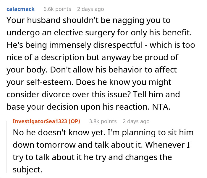 Woman’s Husband Keeps Advocating For Breast Implants For Her, She Finally Snaps Woman’s Husband Keeps Advocating For Breast Implants For Her, She Finally Snaps