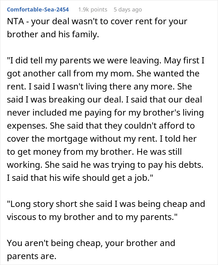 Woman Makes Parents Upset By Moving Out As They Expected Her To Pay Rent For Her Brother Too Woman Makes Parents Upset By Moving Out As They Expected Her To Pay Rent For Her Brother Too