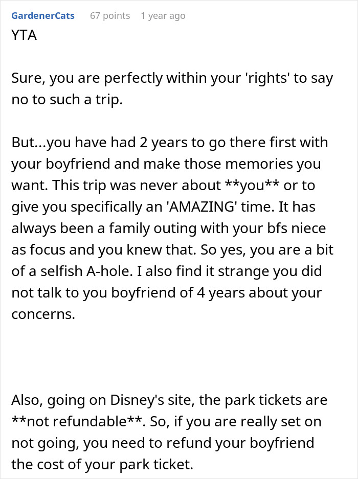 Guy Shames GF After Finding Out The Reason She Refuses To Go On A Disney Trip With His Family