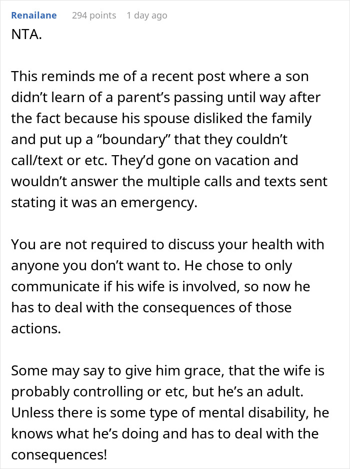 Son Says He'll Only Talk To Mom When His Wife Is Around, Learns About Her Diagnosis From Instagram Son Says He'll Only Talk To Mom When His Wife Is Around, Learns About Her Diagnosis From Instagram