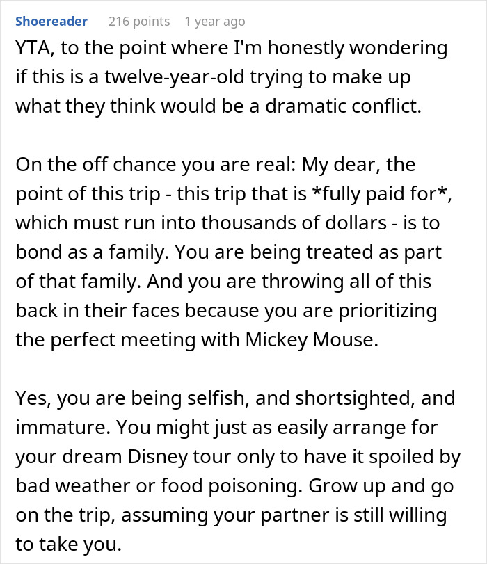 Guy Shames GF After Finding Out The Reason She Refuses To Go On A Disney Trip With His Family