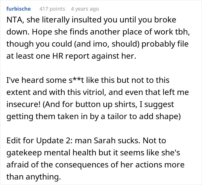 Coworker Keeps Mocking Woman Over Her Large Chest, It Finally Backfires On Her