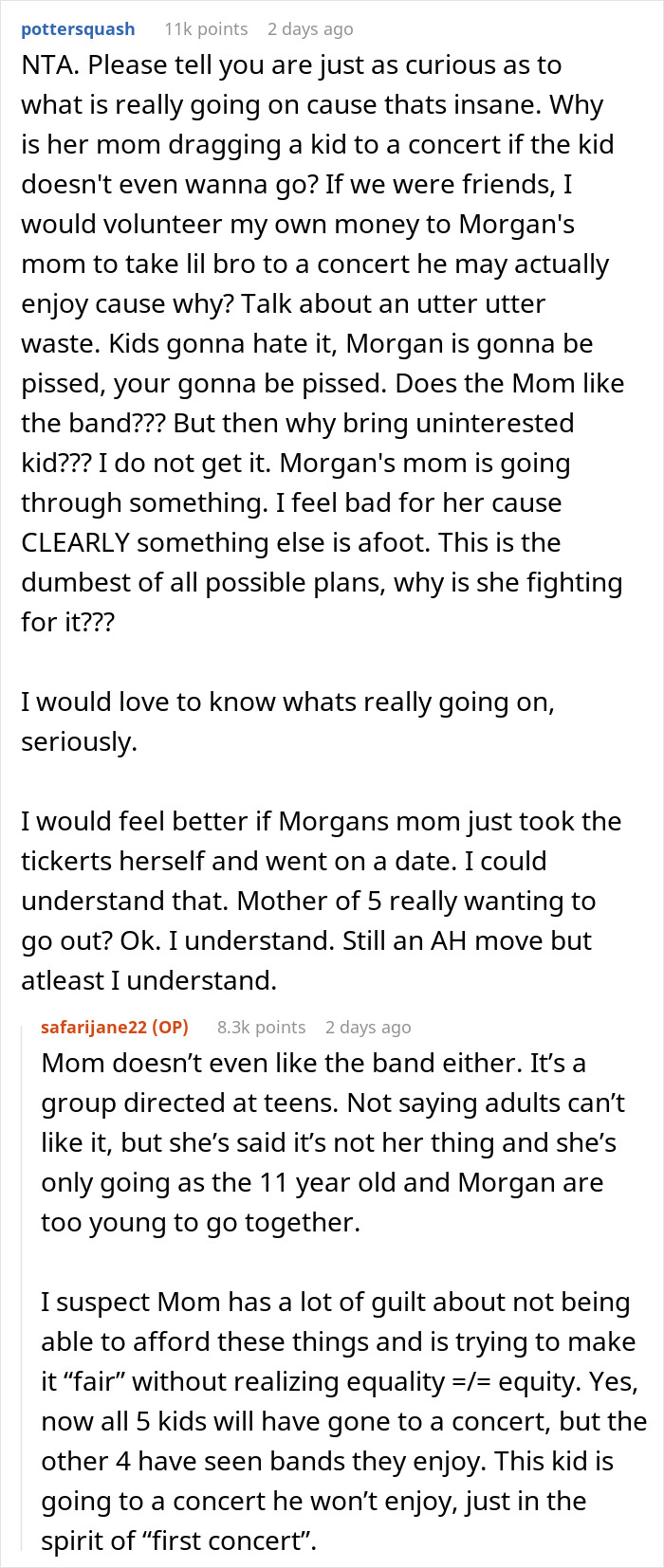 Girl With Several Siblings Is Upset After Mom Says Her Birthday Concert Tickets Will Go To Her Bro