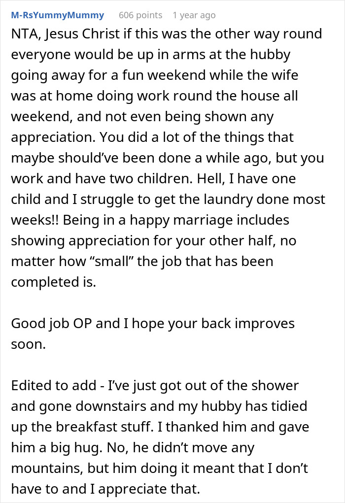 “Thank You, I Guess”: Man’s ‘Surprise’ After Wife’s Getaway Weekend Doesn’t Go As Planned “Thank You, I Guess”: Man’s ‘Surprise’ After Wife’s Getaway Weekend Doesn’t Go As Planned