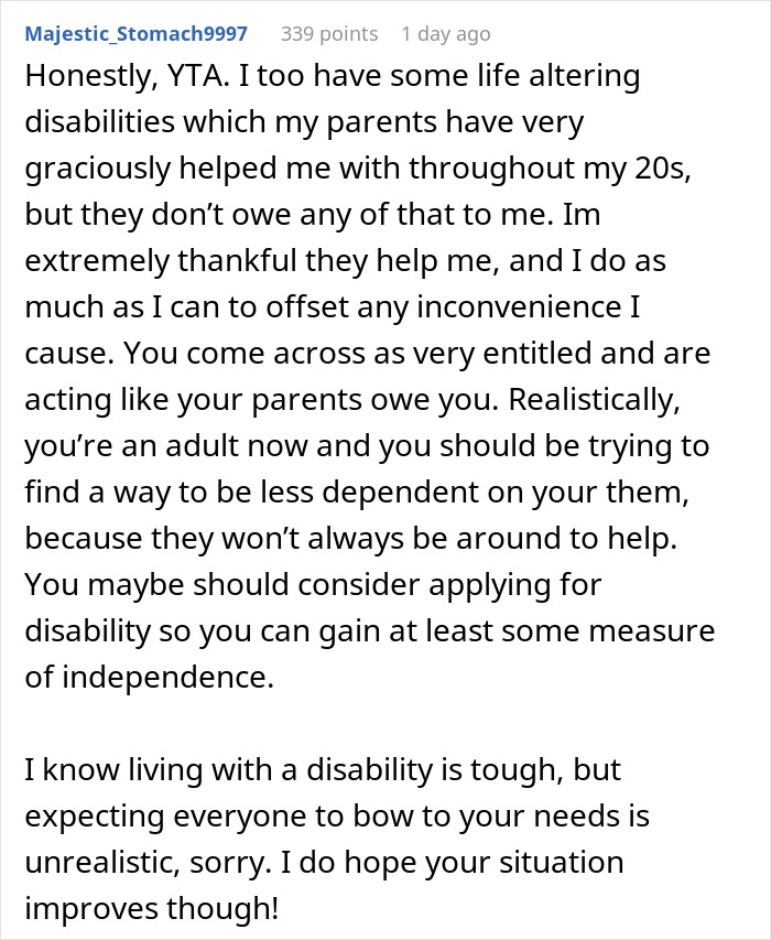Dad Expresses Frustration At Driving Disabled Daughter Around, She Says He Has To Live With It