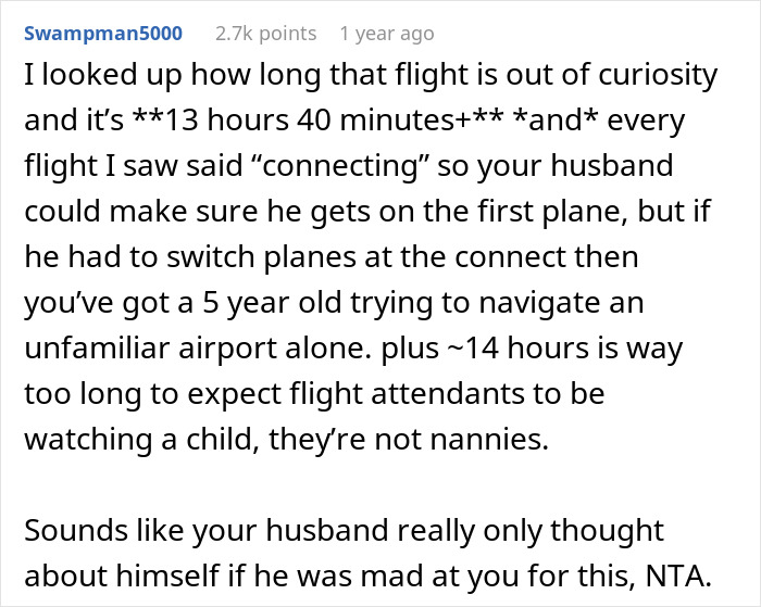 Dad Thinks 13+ Hour Flight Is Okay For 5YO To Manage Alone, Shocked Wife Insists He Accompany Kid