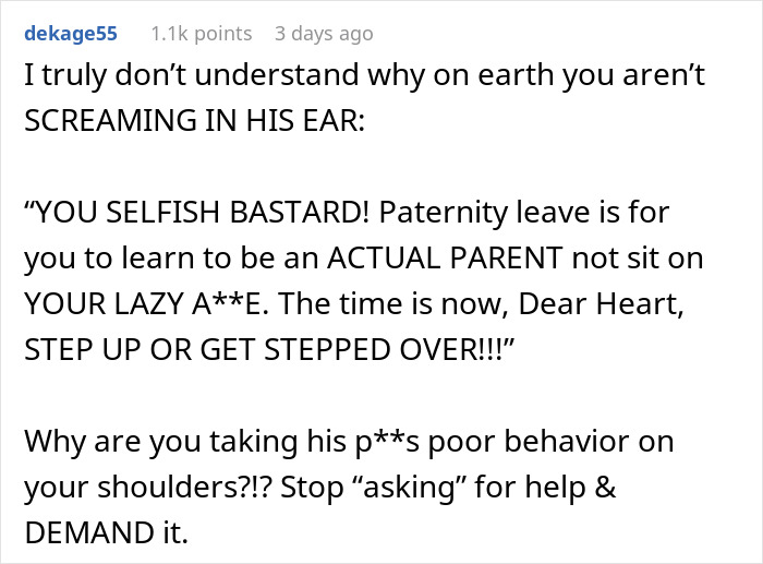 Instead Of Helping Wife, Guy Relaxes During 6-Week Paternity Leave, Gets Mad When Wife Blacks Out Instead Of Helping Wife, Guy Relaxes During 6-Week Paternity Leave, Gets Mad When Wife Blacks Out