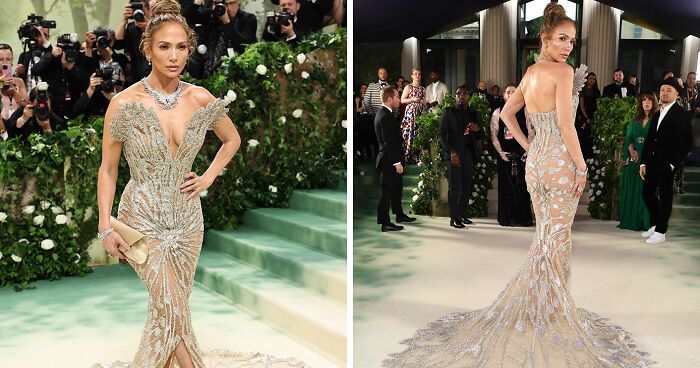 J. Lo Arrives At Met Gala Wearing Silver See-Through Dress She Said Would Leave Her “Barely” Able To Walk