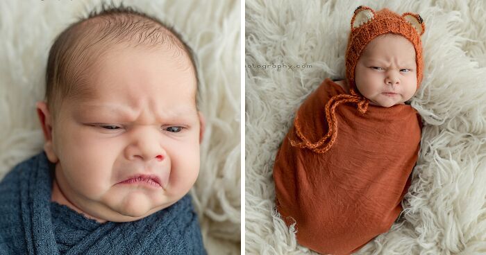 Newborn Grumpy Baby Breaks The Internet With Squishy Cheeks, Zero Smiles, And All Sass