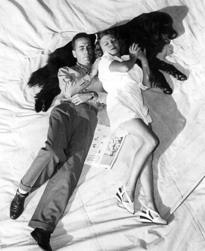 Humphrey Bogart And His Third Wife, Mayo Methot, With Their Dog, 1944