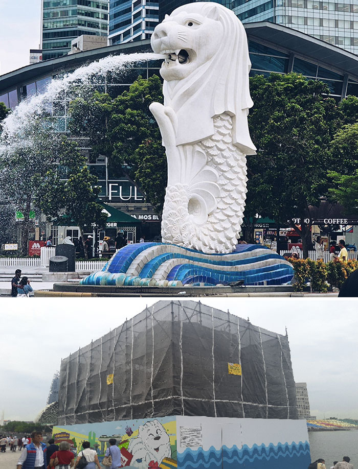 I Traveled To Singapore A Few Months Ago. Went To See The Famous Singapore Merlion In Merlion Park... That Was Under Construction