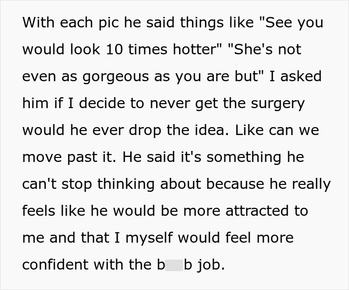 Woman’s Husband Keeps Advocating For Breast Implants For Her, She Finally Snaps Woman’s Husband Keeps Advocating For Breast Implants For Her, She Finally Snaps