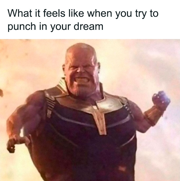 Meme showing a character with clenched fists, captioned about trying to punch in a dream, appealing to Disney adults.