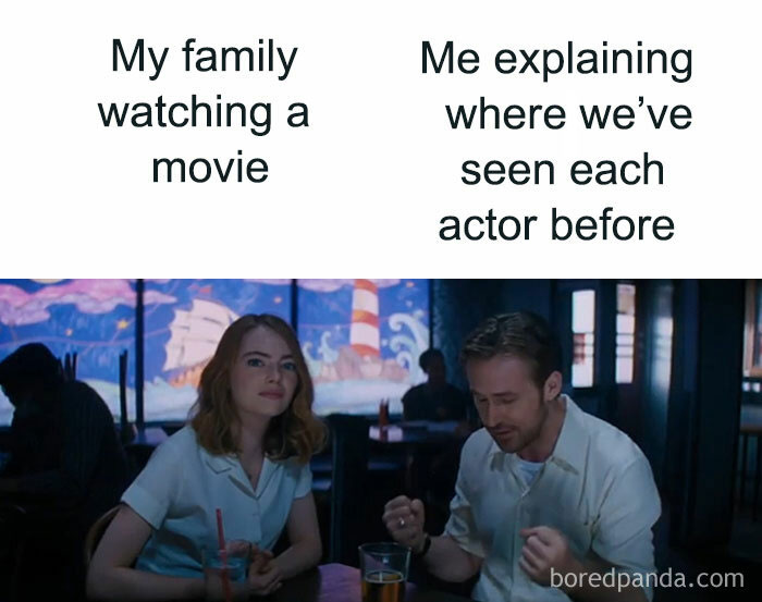 A funny family meme about explaining where movie actors were seen before.