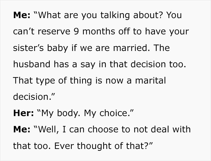 “AITA For Telling Her ‘It's My Choice To Leave Too’ After She Said ‘My body, My Choice’” “AITA For Telling Her ‘It's My Choice To Leave Too’ After She Said ‘My body, My Choice’”