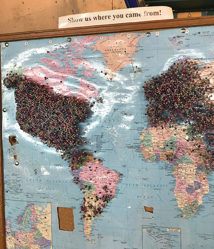 People Mark Their Origin With Pins At This Seattle Cafe