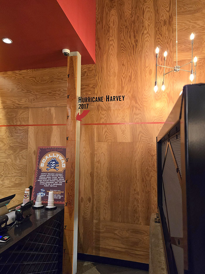 Hurricane Water Level Marker At A Local Restaurant