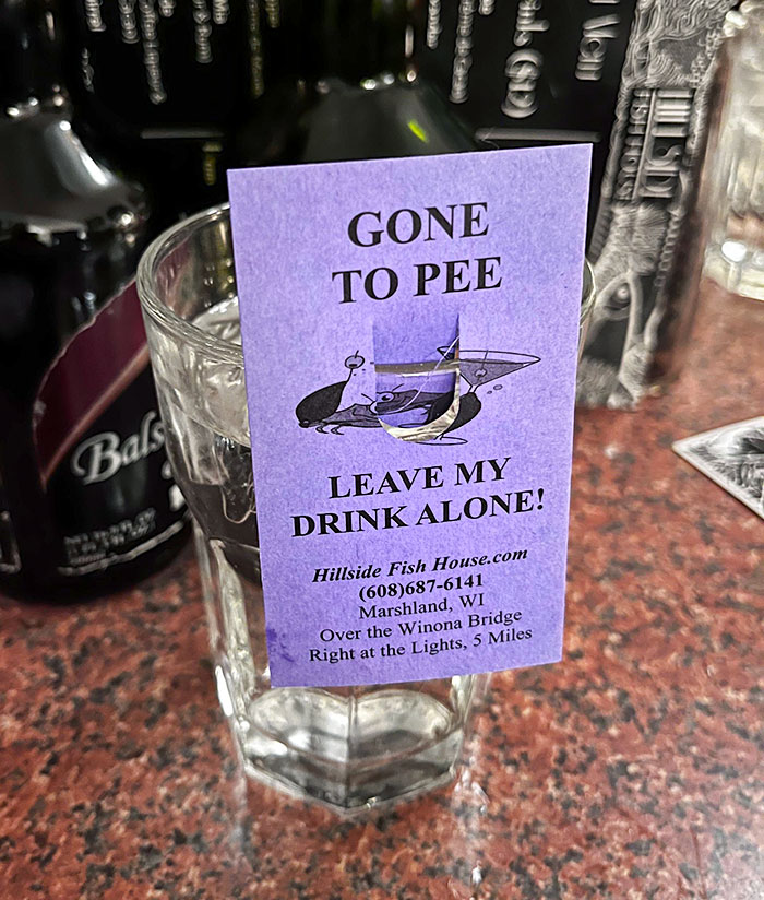 This Bar Has "Gone To Pee" Placards For Drinks