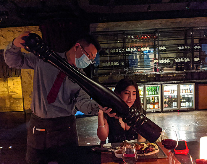 A Steakhouse With A Comically Large Pepper Mill