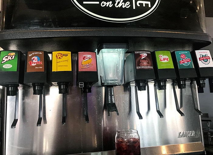 This Soda Machine At A Local Restaurant Has Local Sodas Instead Of Coca-Cola Products