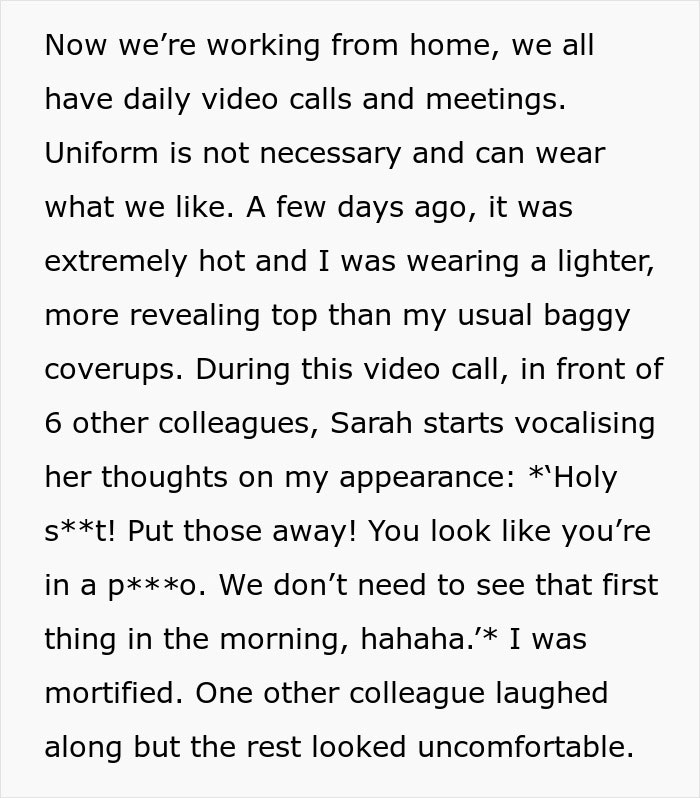 Coworker Keeps Mocking Woman Over Her Large Chest, It Finally Backfires On Her