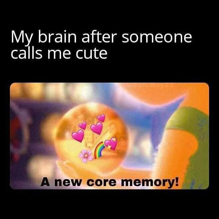 A Disney-themed meme showing a joyful core memory with hearts and rainbows.