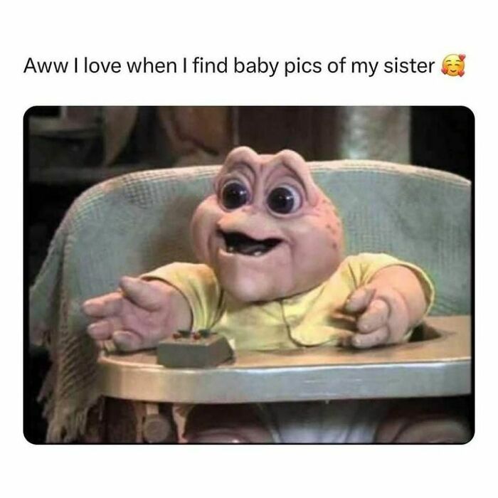 Cute dinosaur baby in high chair meme, perfect for Disney adults and meme lovers.
