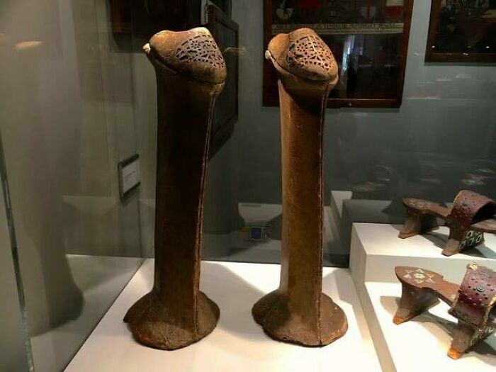 A Pair Of 15th Century Venetian Calcagnetti, The Soles Add 43cm (17 Inches) To The Wearer's Height