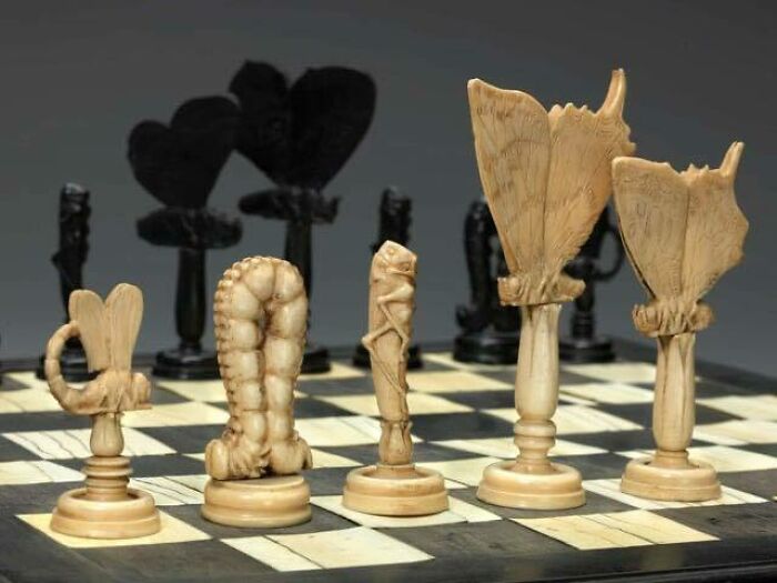 Ivory And Ebony Chess Pieces Shaped Like Insects. Italy, 1790