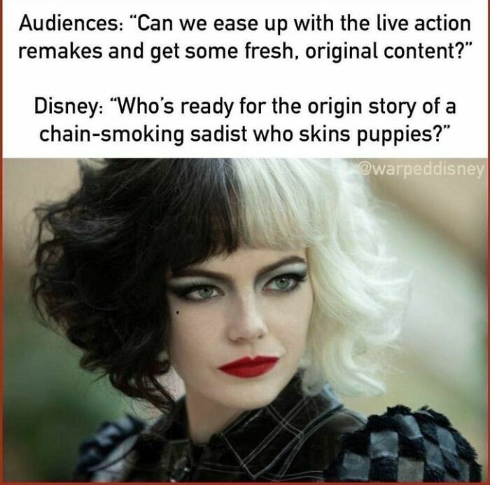 Disney adult meme: Audiences request original content, but Disney offers an origin story of a controversial character.