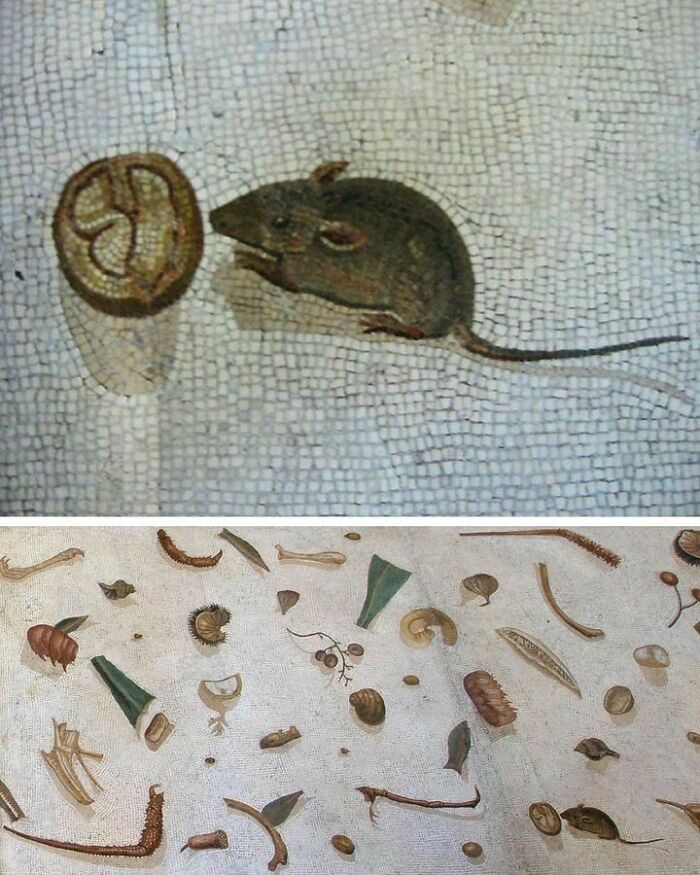 Detail From The “Unswept Floor” Mosaic Made By Heraclitus, Showing A Mouse Eating A Walnut. 2nd Century Ce, Now On Display At The Vatican Museums