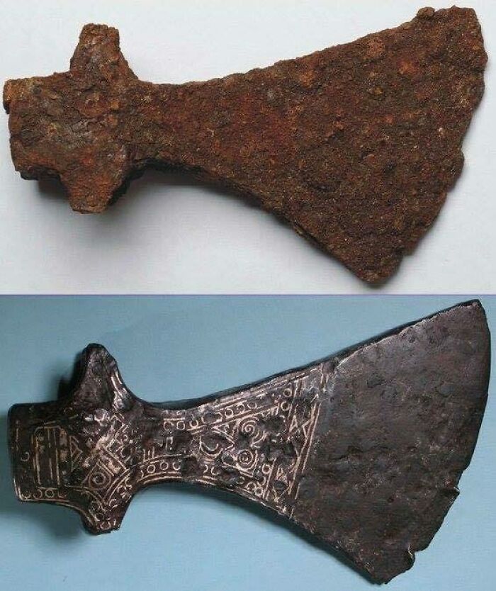 Ax From Viking Era, Before And After Conservation 10th–11th Century