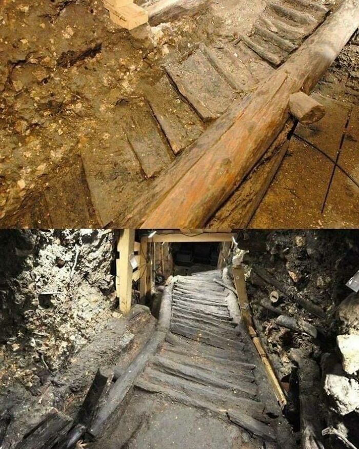 The World's Oldest Known Wooden Staircase (3,400 Years Old) Located In An Old Salt Mine In Hallstatt, Austria