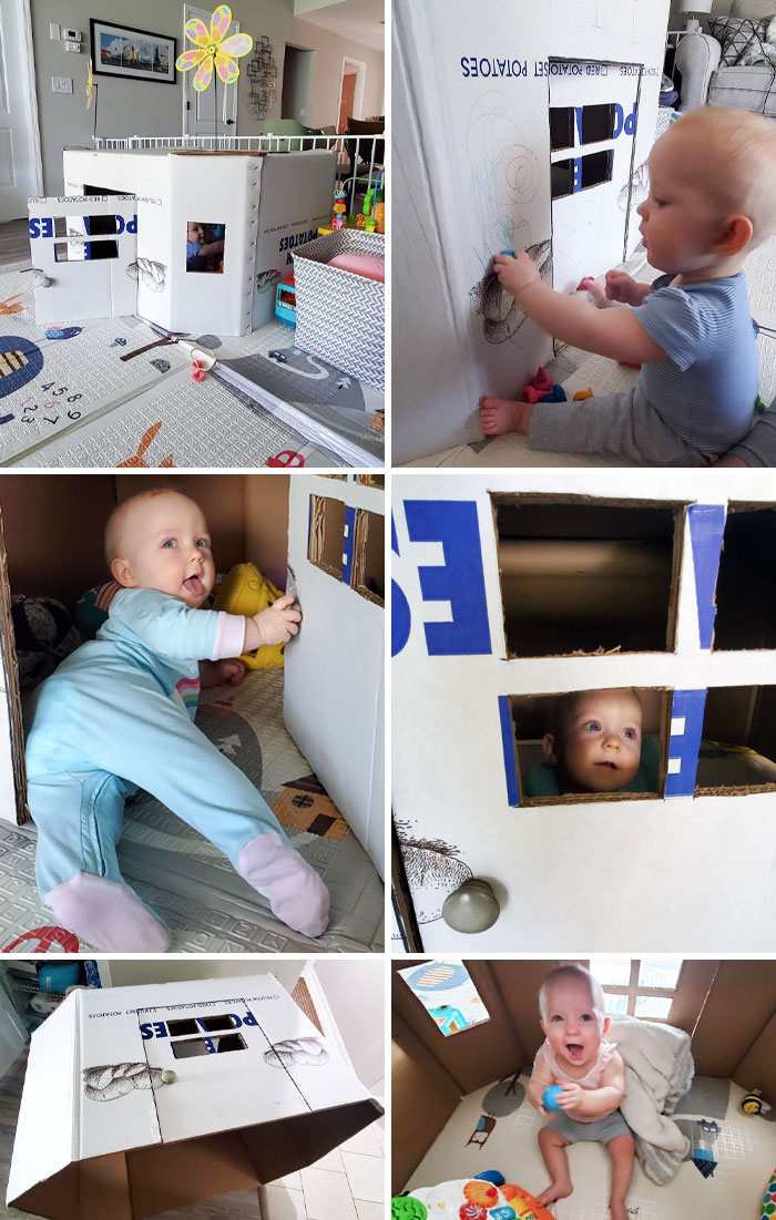 I Don't Buy A Playhouse. Just Cut Windows And A Door In A Large Potato Bin From Costco