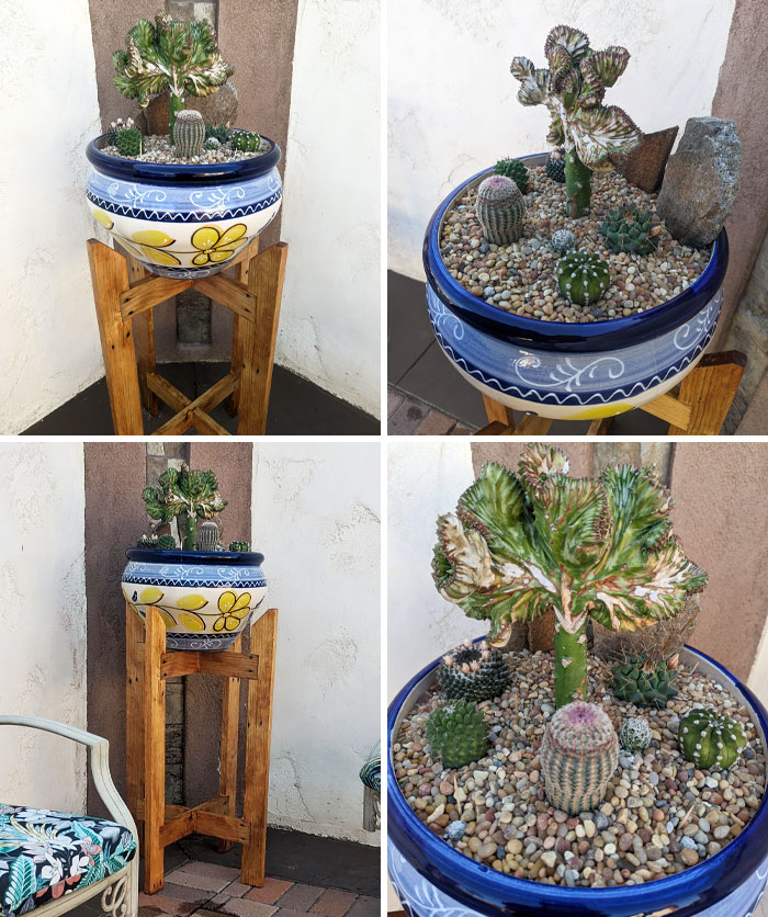 I Made This Arraignment And Plant Stand For My Mother's Day Gift. The Plant Stand Is Made With Pallet Wood. I Did It Without Any Screws, Only Dowels And Glue