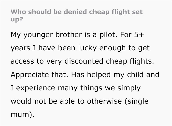 Single Mom Wonders If She’s A Jerk For Expecting Her Pilot Brother To Keep Giving Her Cheap Tickets Single Mom Wonders If She’s A Jerk For Expecting Her Pilot Brother To Keep Giving Her Cheap Tickets