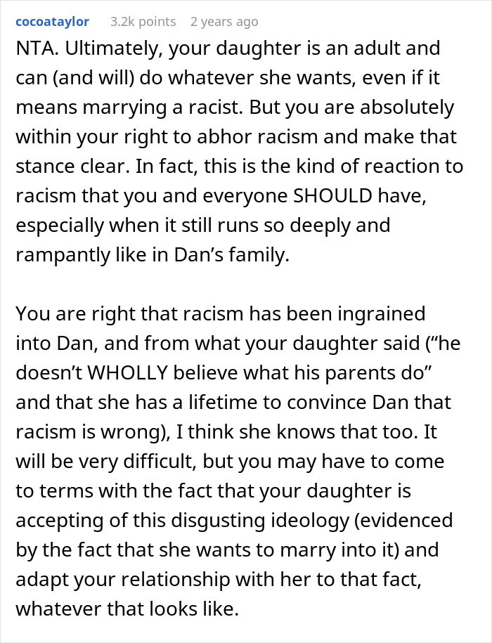 "AITA For Telling My Daughter She Cannot Marry A Racist?" "AITA For Telling My Daughter She Cannot Marry A Racist?"