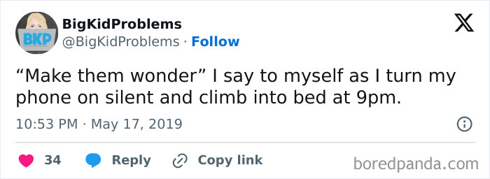 Relatable meme about turning phone on silent and going to bed early.