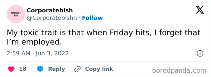 Funny happy Friday meme about feeling employed when the weekend begins.