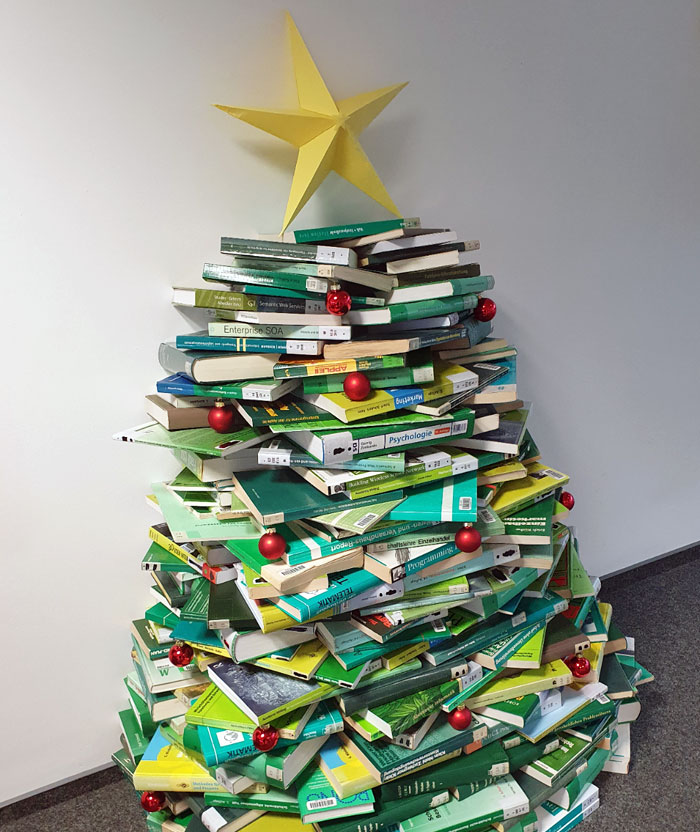 My University Library's Christmas Tree Is Made Of Books