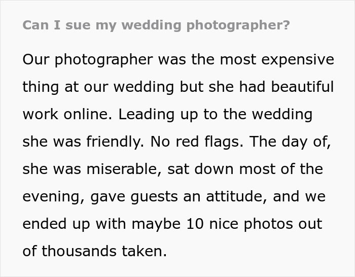 Woman Leaves Bad Review On Wedding Photographer, Gets All The Photos Taken Away