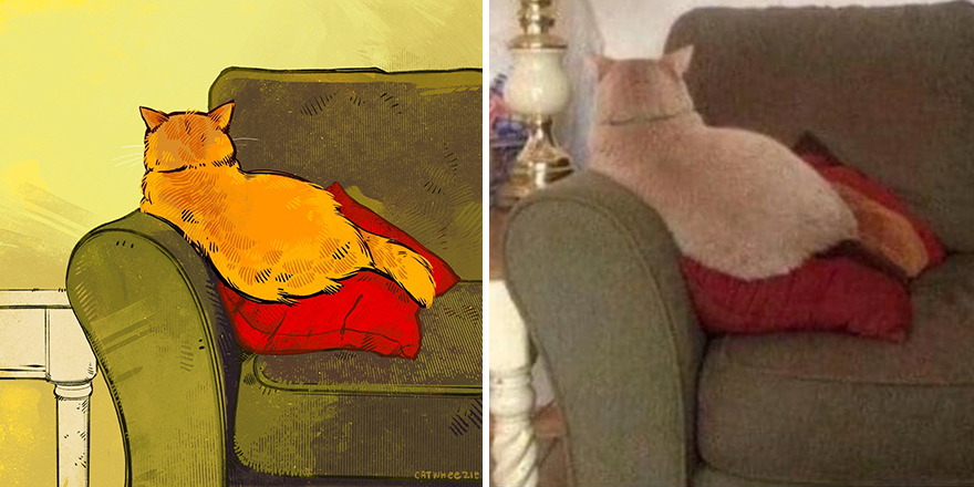 33 Of The Funniest Internet-Famous Cat Pics Get Illustrated By Catwheezie (New Pics)
