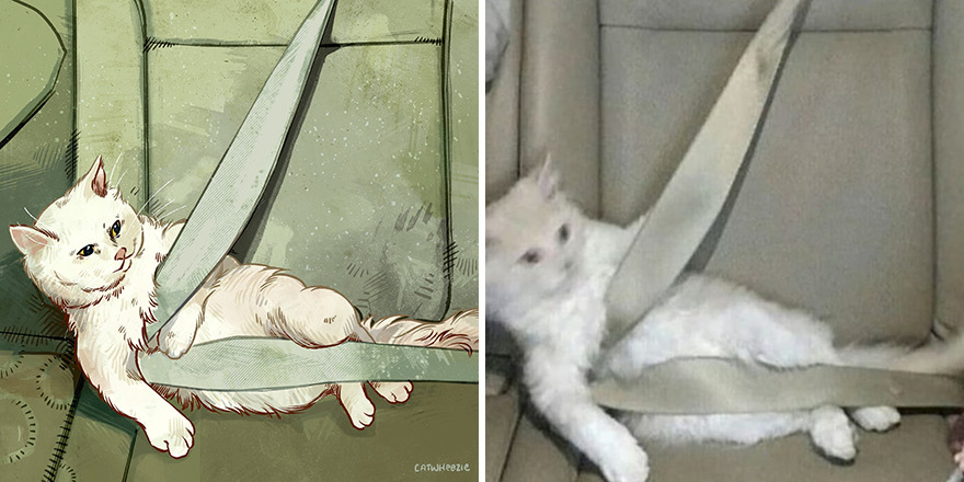 33 Of The Funniest Internet-Famous Cat Pics Get Illustrated By Catwheezie (New Pics)